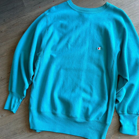 VINTAGE 90s | Champion Reverse Weave Teal Blue Crew Sweater sz XL