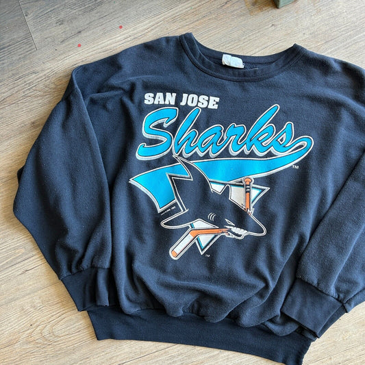 VINTAGE 90s | San Jose Sharks Big Logo Crew Sweater sz M