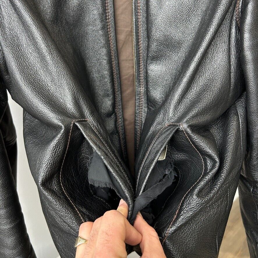 VINTAGE | Black Contrast Stitch Genuine Leather Jacket sz XL
