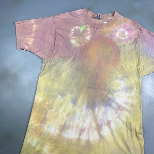 VINTAGE 90s Tye Dye Faded Light Color Single Stitch T-Shirt sz Medium Tall Adult
