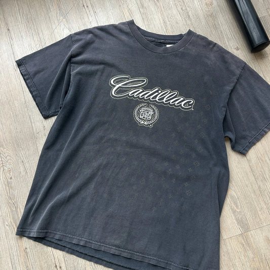 VINTAGE | Cadillac Logo Faded Monogram Print T-Shirt sz XL