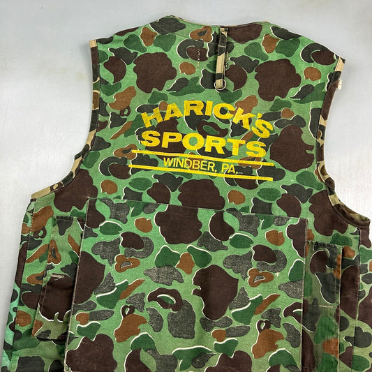 VINTAGE 70s/80s SafTbak Harick's Sports Camo Hunting Vest Jacket sz Large Adult