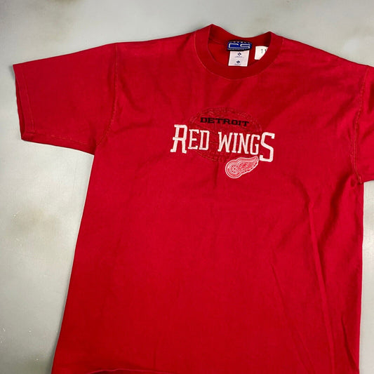 VINTAGE 90s NHL Detroit Red Wings Embroidered Logo Red T-Shirt sz Large Adult