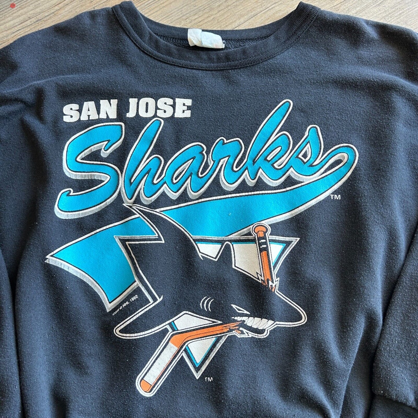 VINTAGE 90s | San Jose Sharks Big Logo Crew Sweater sz M