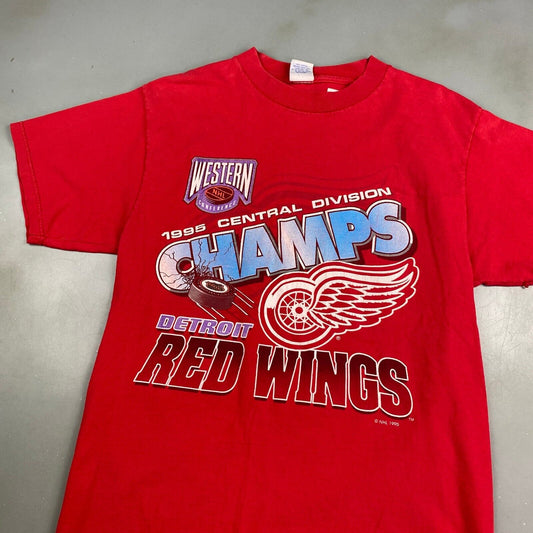 VINTAGE 1995 NHL Detroit Red Wings Divison Champs Red T-Shirt sz Medium Adult