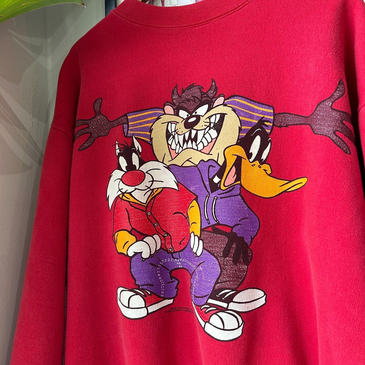 VINTAGE 1993 | TAZ Daffy & Sylvester Warner Bros Cartoon Crew Sweater sz L Adult