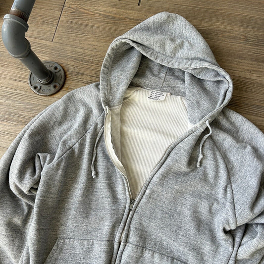 VINTAGE 70s 80s | Blank Grey Zip Up Hoodie Thermal Lined Sweater sz S