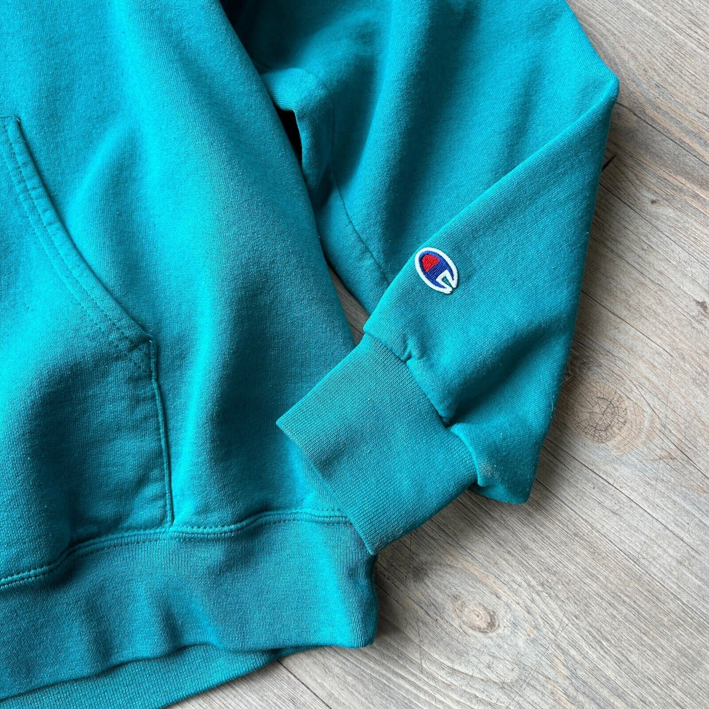 VINTAGE | WISCONSIN Teal Champion Hoodie Sweater sz L Adult