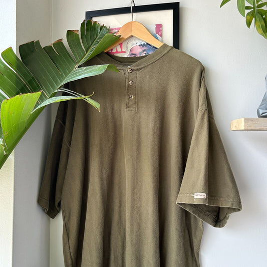 VINTAGE | Carhartt Olive Henley T-Shirt sz 2XL-3XL