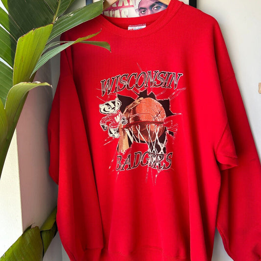 VINTAGE 90s | Wisconsin Badgers Shattered Basketball Sweater sz XL Adult