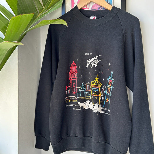 VINTAGE 80s | Only In Kansas Illustration Black Crewneck Sweater sz L Adult