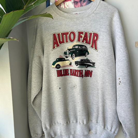 VINTAGE 90s | Auto Fair Blue Earth Crewneck Car Sweater sz XXL Adult