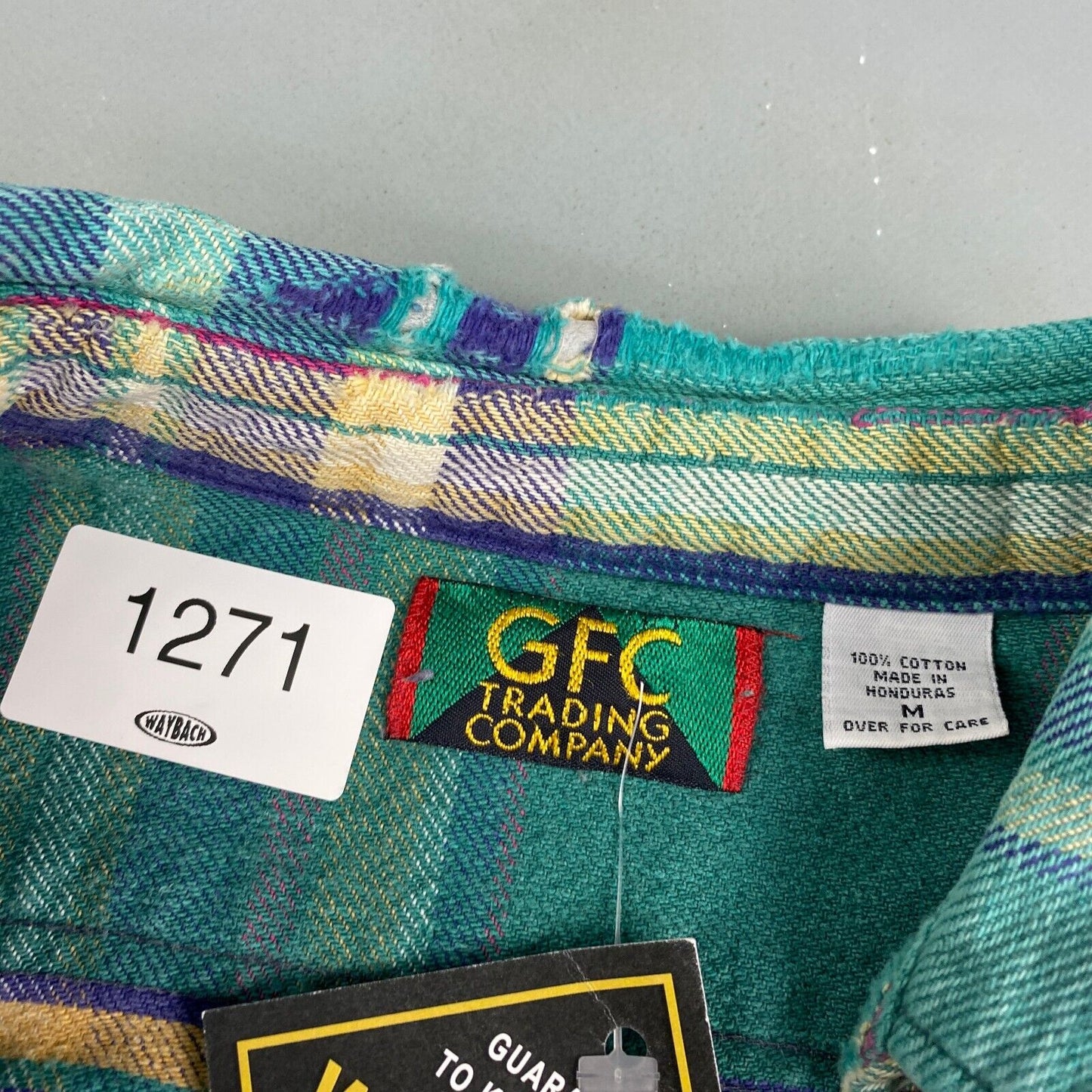 VINTAGE 90s GFC Faded Plaid Flannel Button Up Shirt sz Medium Adult