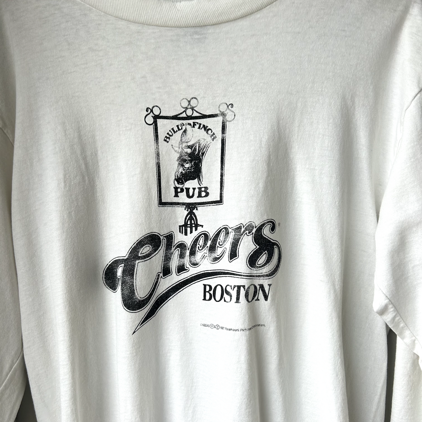 VINTAGE 1987 | Cheers Boston White Long Sleeve T-Shirt sz M Adult Made in USA
