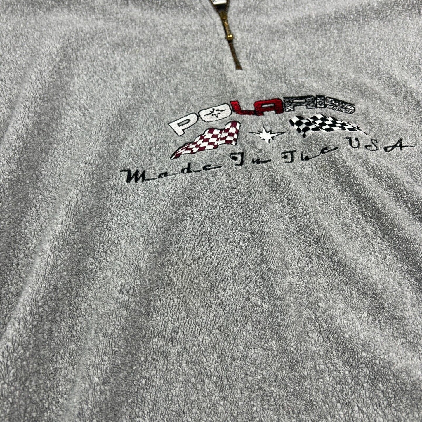 VINTAGE 90s | POLARIS Racing Embroidered 1/4 Zip Fleece Sweater sz XXL Adult