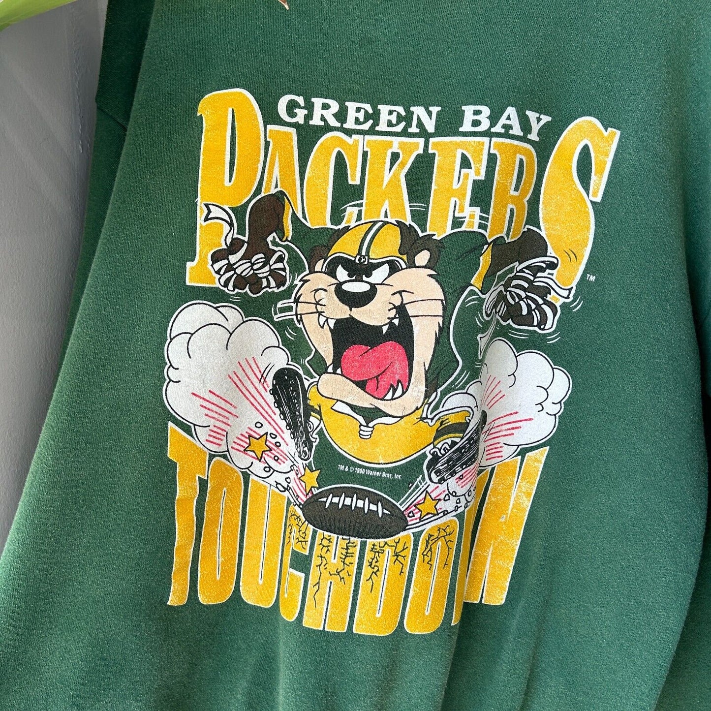 VINTAGE 90s | Green Bay Packers TAZ Football Cartoon Sweater sz L Adult