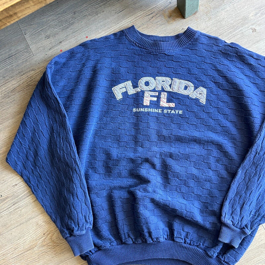 VINTAGE 90s | Florida Textured Checkered Crew Sweater sz L