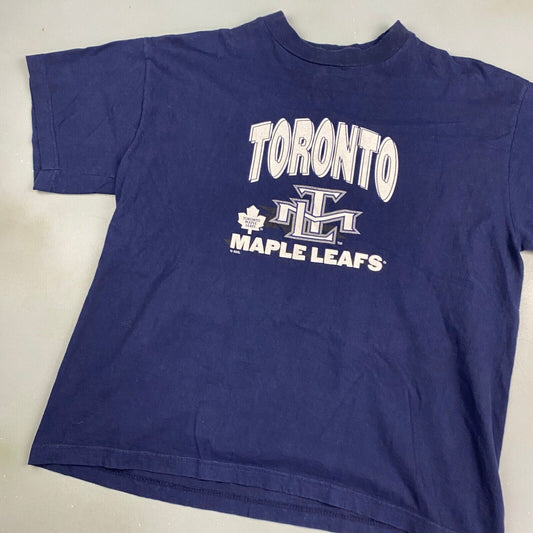 VINTAGE 90s NHL Toronto Maple Leafs Navy Logo T-Shirt sz Medium Adult