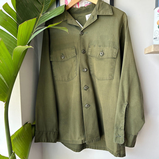 VINTAGE 60s 70s | U.S Military Fatigue OG 107 Button Down Shirt sz M Adult