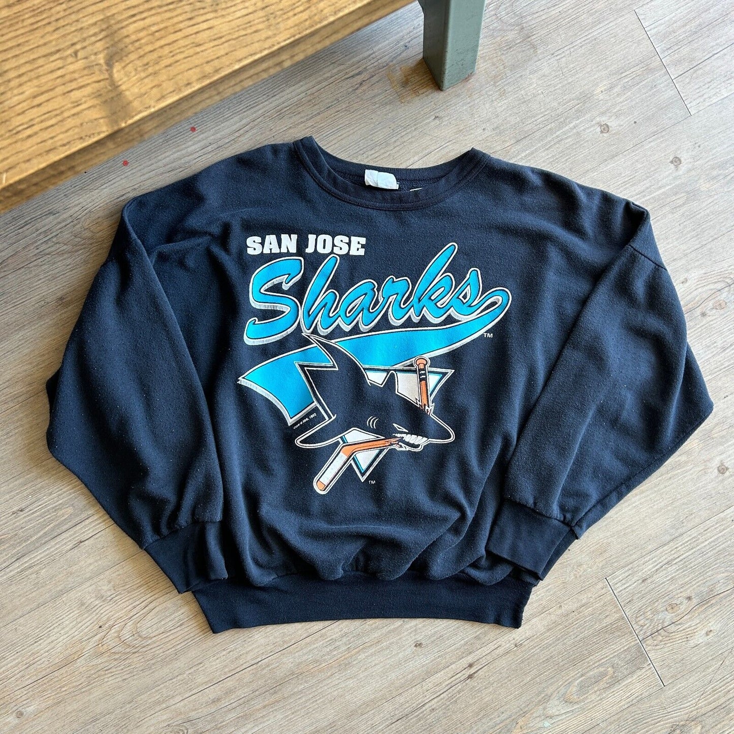 VINTAGE 90s | San Jose Sharks Big Logo Crew Sweater sz M