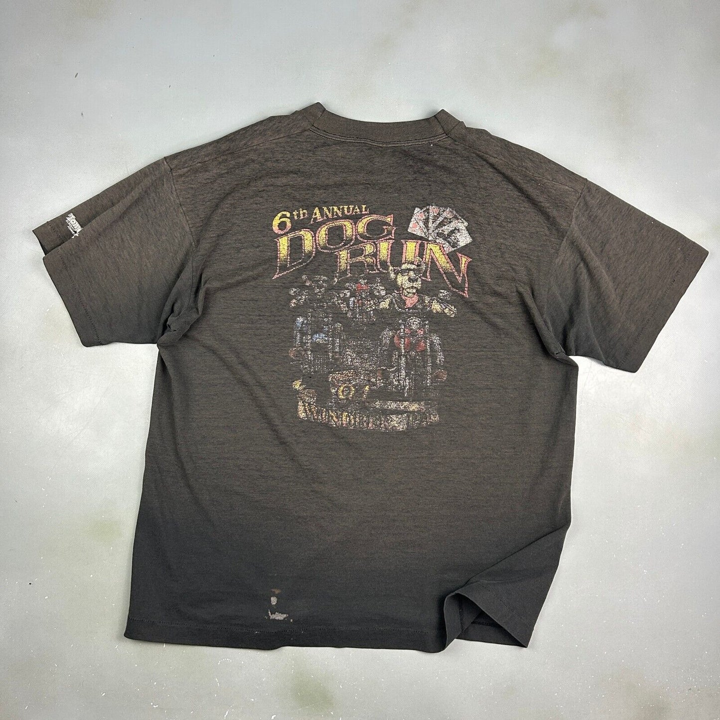 VINTAGE 90s | DOG RUN Motorcycle Biker Sun Faded T-Shirt sz XL Adult