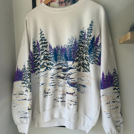 VINTAGE 90s | Lifestyles All Over Winter Nature Print Crew Sweater sz XL-2XL