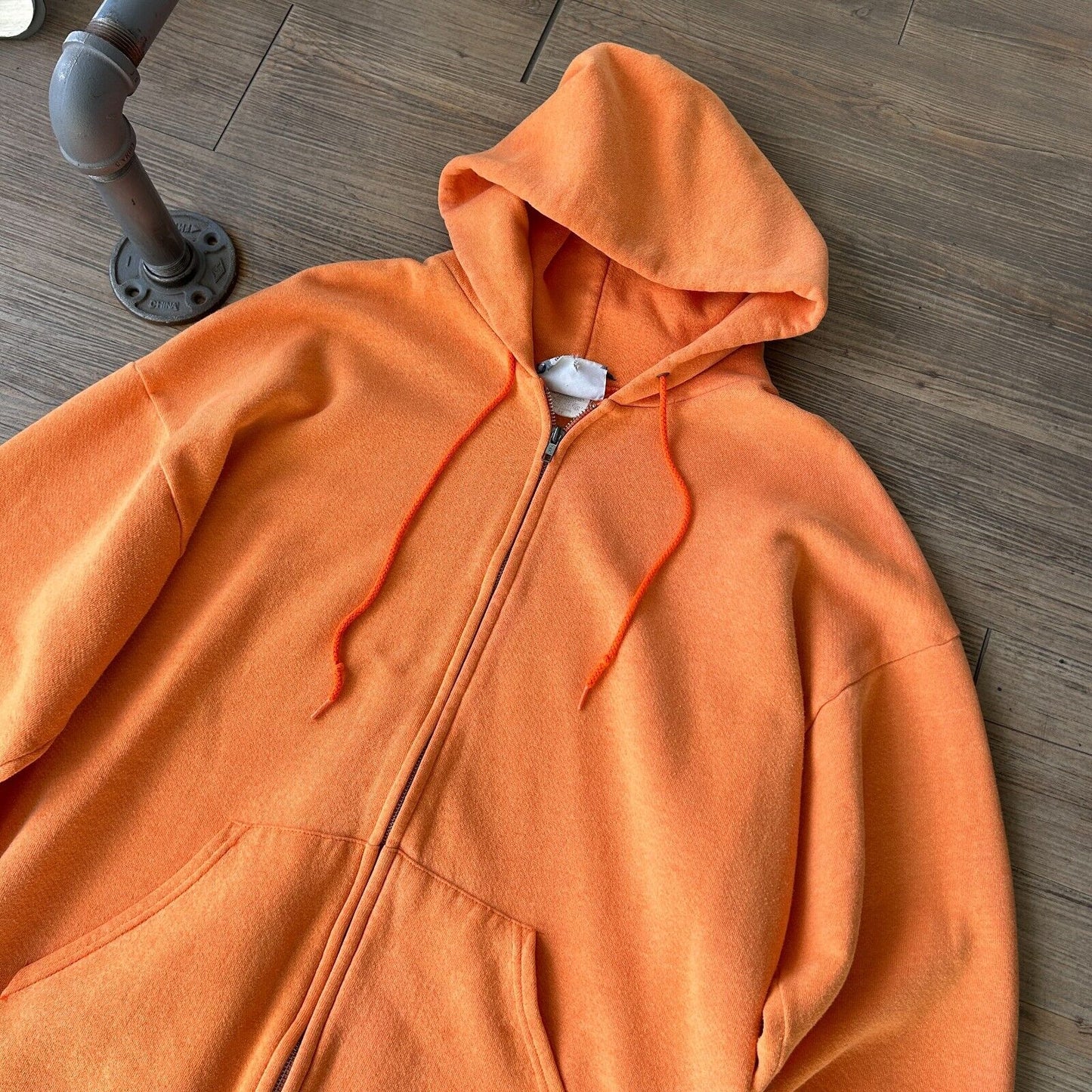 VINTAGE 90s | Sun Faded Orange Blank Lee Zip Up Hoodie Sweater sz XL