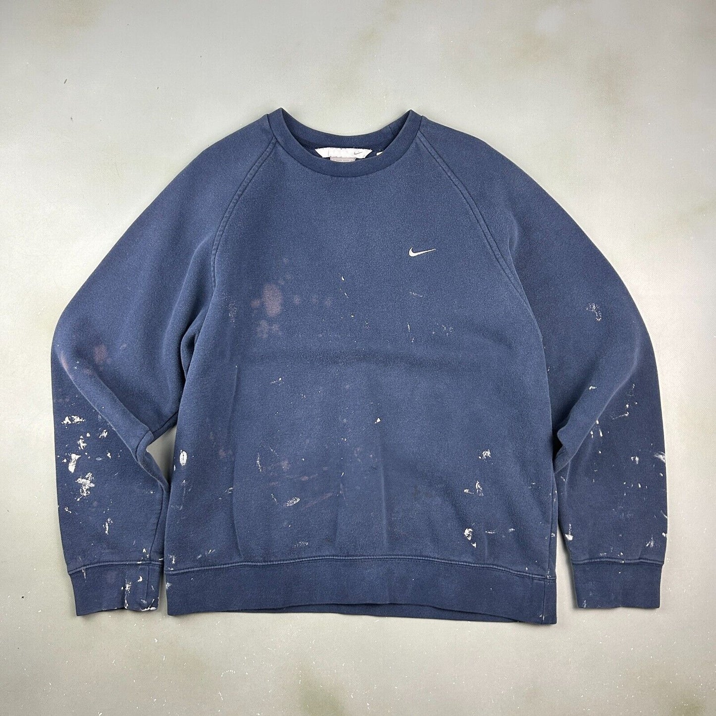 VINTAGE | NIKE Sm Swoosh Paint Splattered Navy Crewneck Sweater sz M Adult