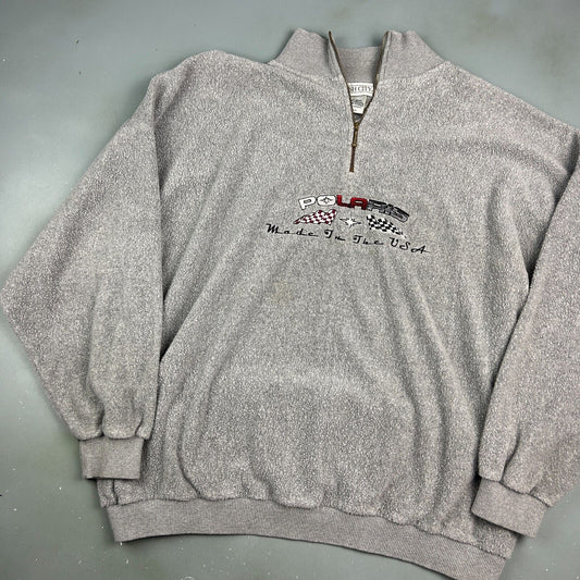 VINTAGE 90s | POLARIS Racing Embroidered 1/4 Zip Fleece Sweater sz XXL Adult
