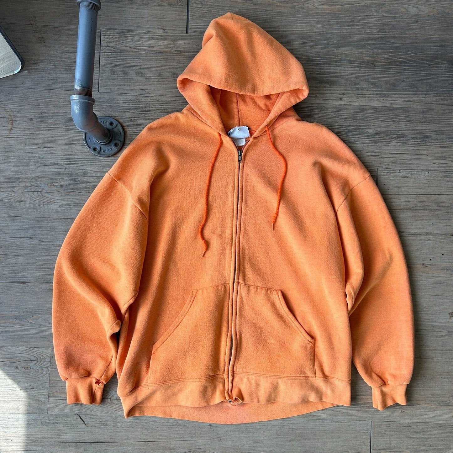 VINTAGE 90s | Sun Faded Orange Blank Lee Zip Up Hoodie Sweater sz XL