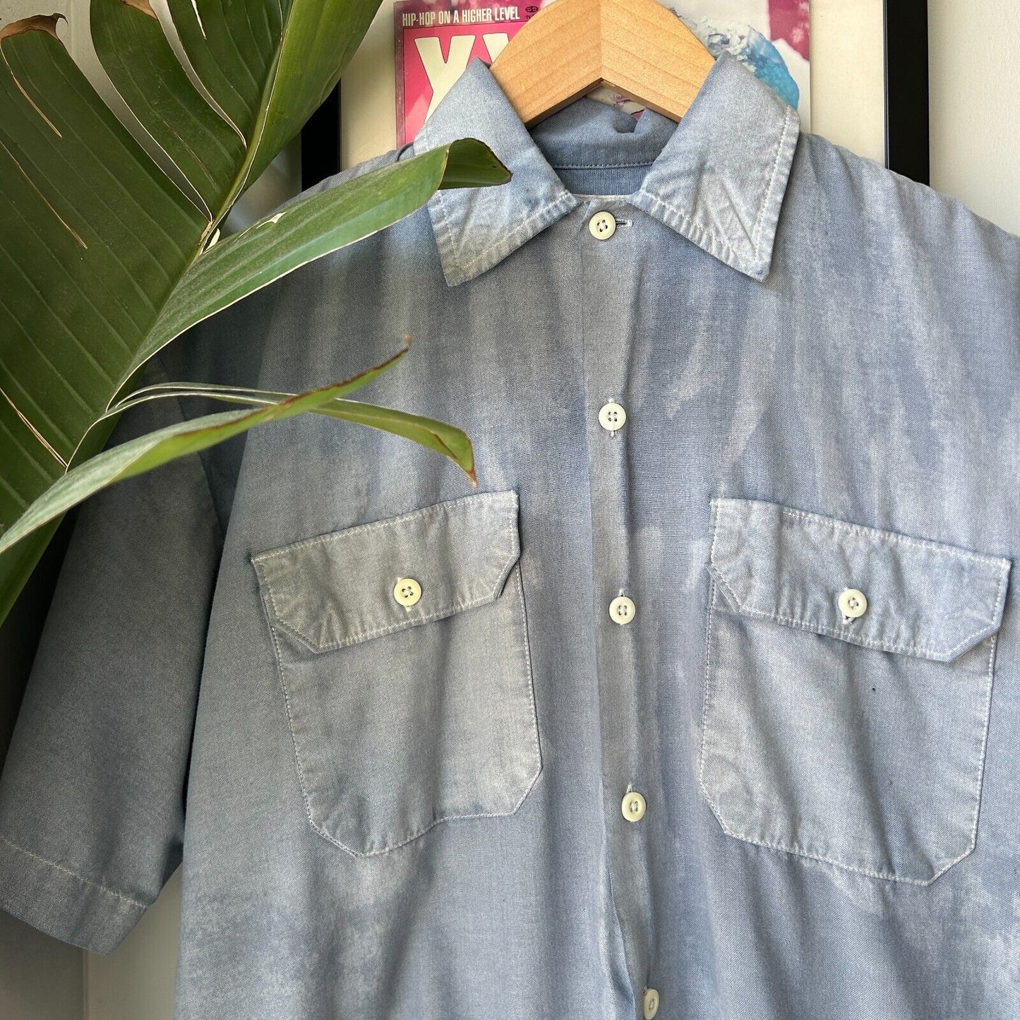 VINTAGE | Dickies Faded Blue Short Sleeve Button Snap Shirt sz M
