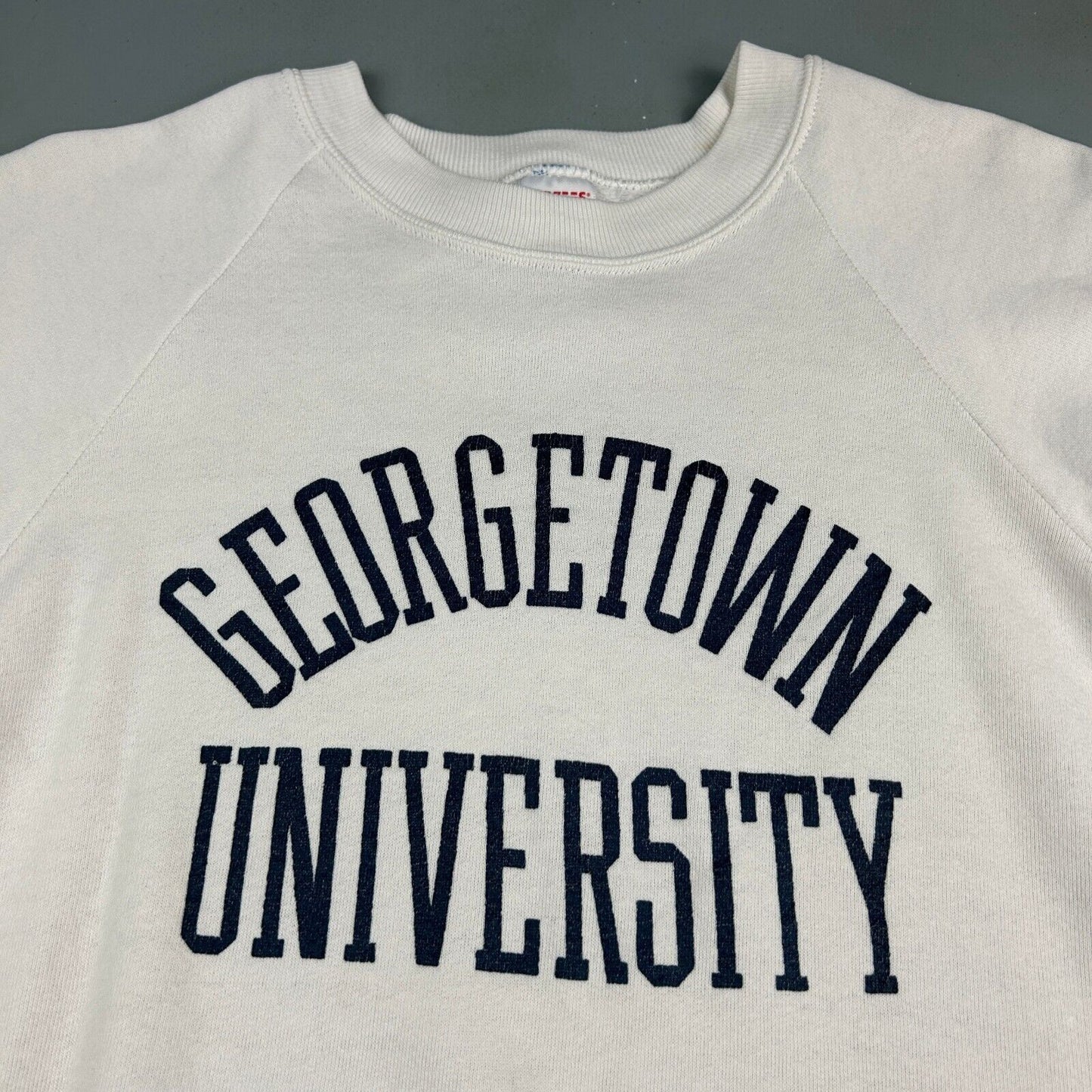 VINTAGE 80s Georgetown University White Crewneck Sweater sz Large Adult