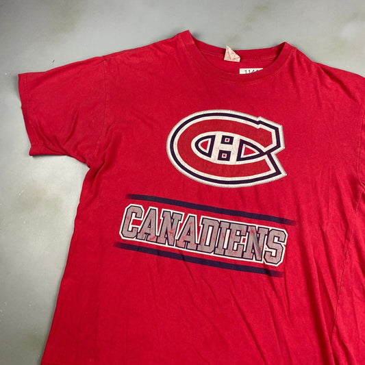 VINTAGE 90s NHL Montreal Canadians Big Logo Red T-Shirt sz XL Adult
