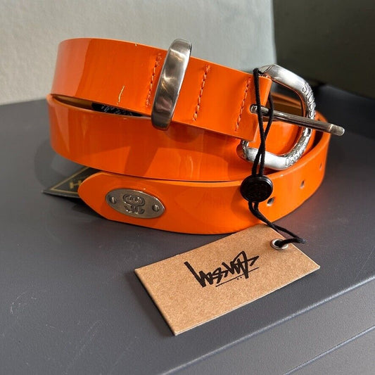 STUSSY Patent Leather Orange Belt NWT sz L/XL