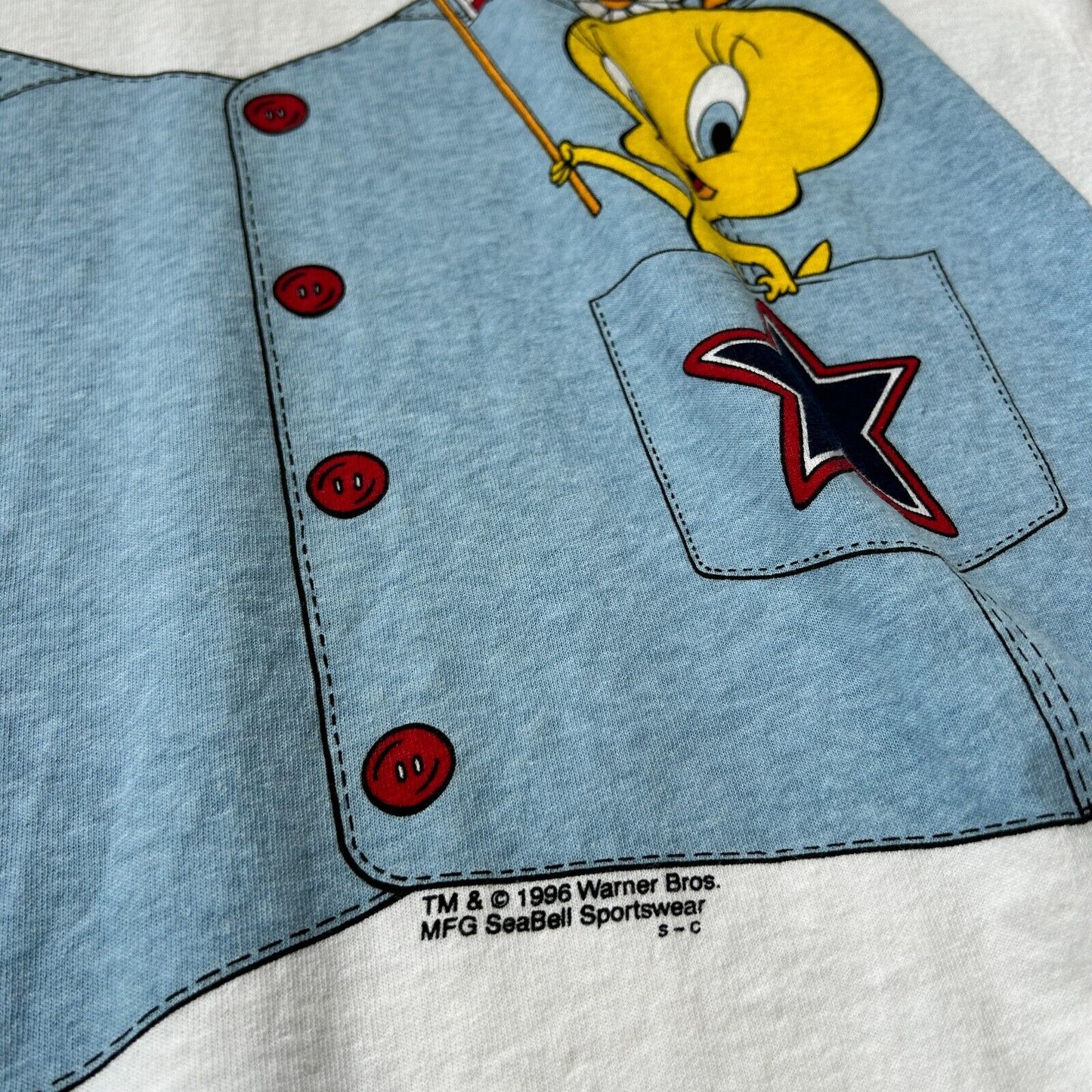 VINTAGE 1996 | Looney Tunes Tweety Bird Denim Vest Cartoon T-Shirt sz XXL Adult