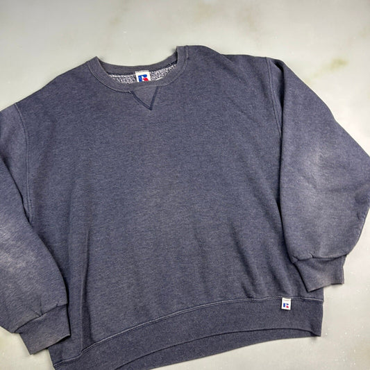 VINTAGE Russell Athletic Faded Blank Grey Crewneck Sweater sz Large Adult
