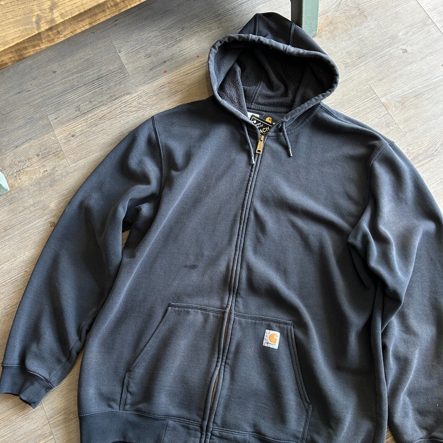 VINTAGE | Carhartt Logo Sun Fade Black Zip Up Hoodie Sweater sz XL Tall