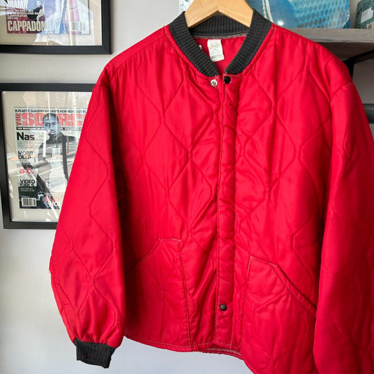 VINTAGE 70s 80s | Blank Red Nylon Liner Bomber Jacket sz XL Adult