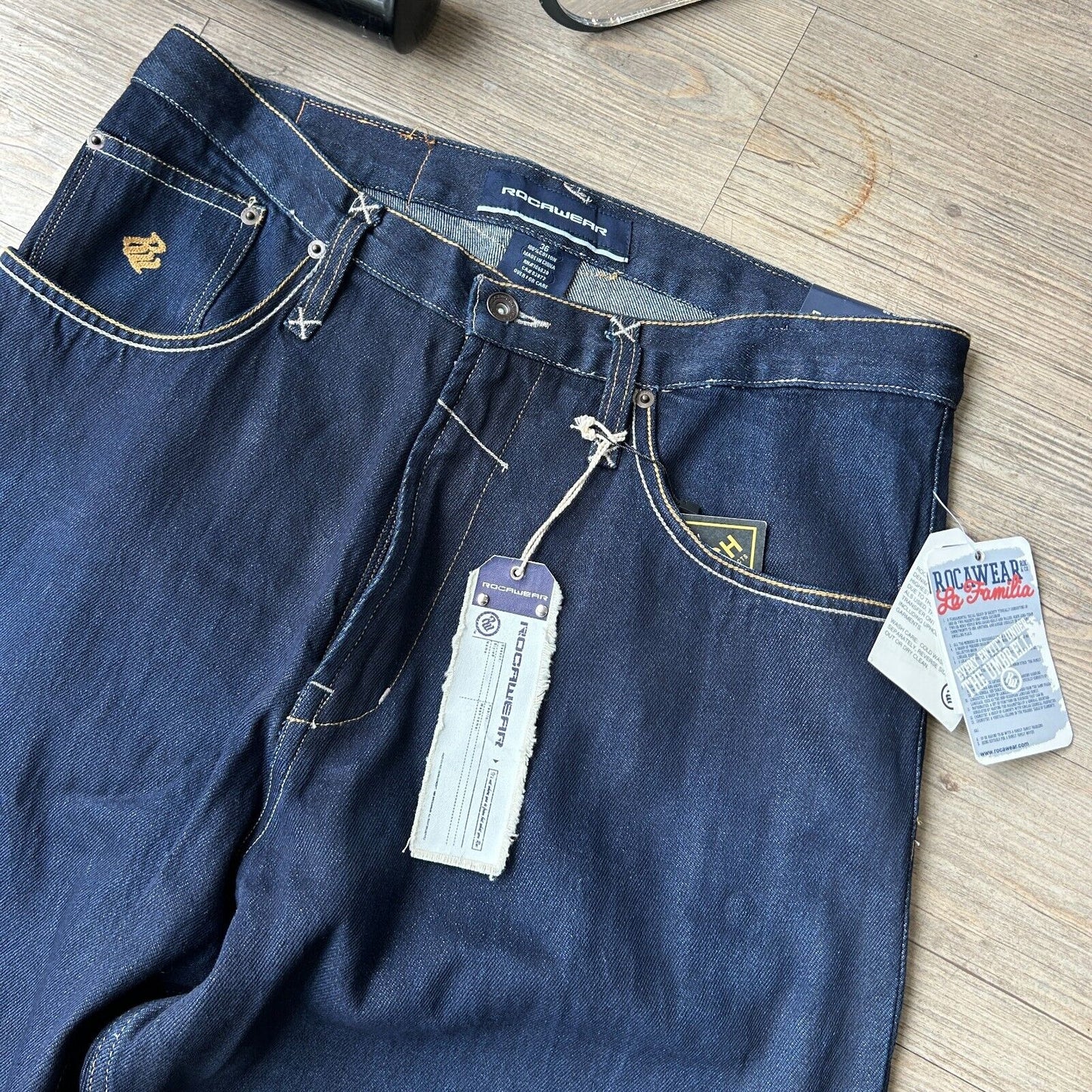 VINTAGE | Rocawear Raw Indigo Denim Contrast Stitch Jeans Pants NWT sz W35 L34