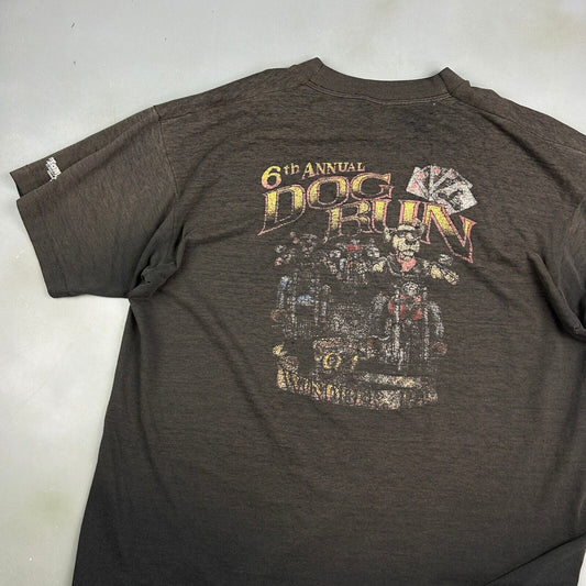 VINTAGE 90s | DOG RUN Motorcycle Biker Sun Faded T-Shirt sz XL Adult