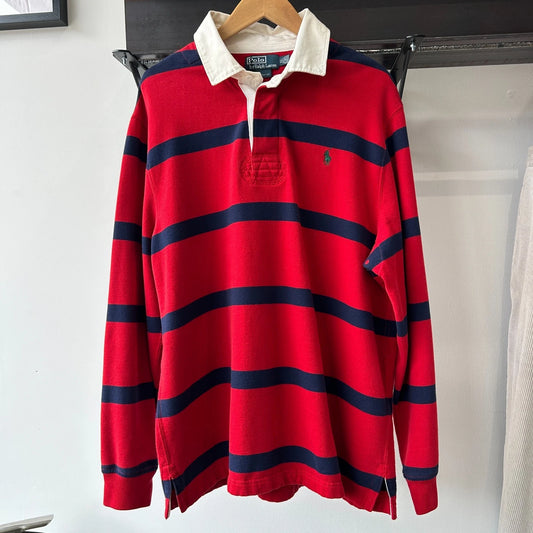 VINTAGE | Polo by Ralph Lauren Striped Sm Pony Rugby Fleece Shirt sz XL