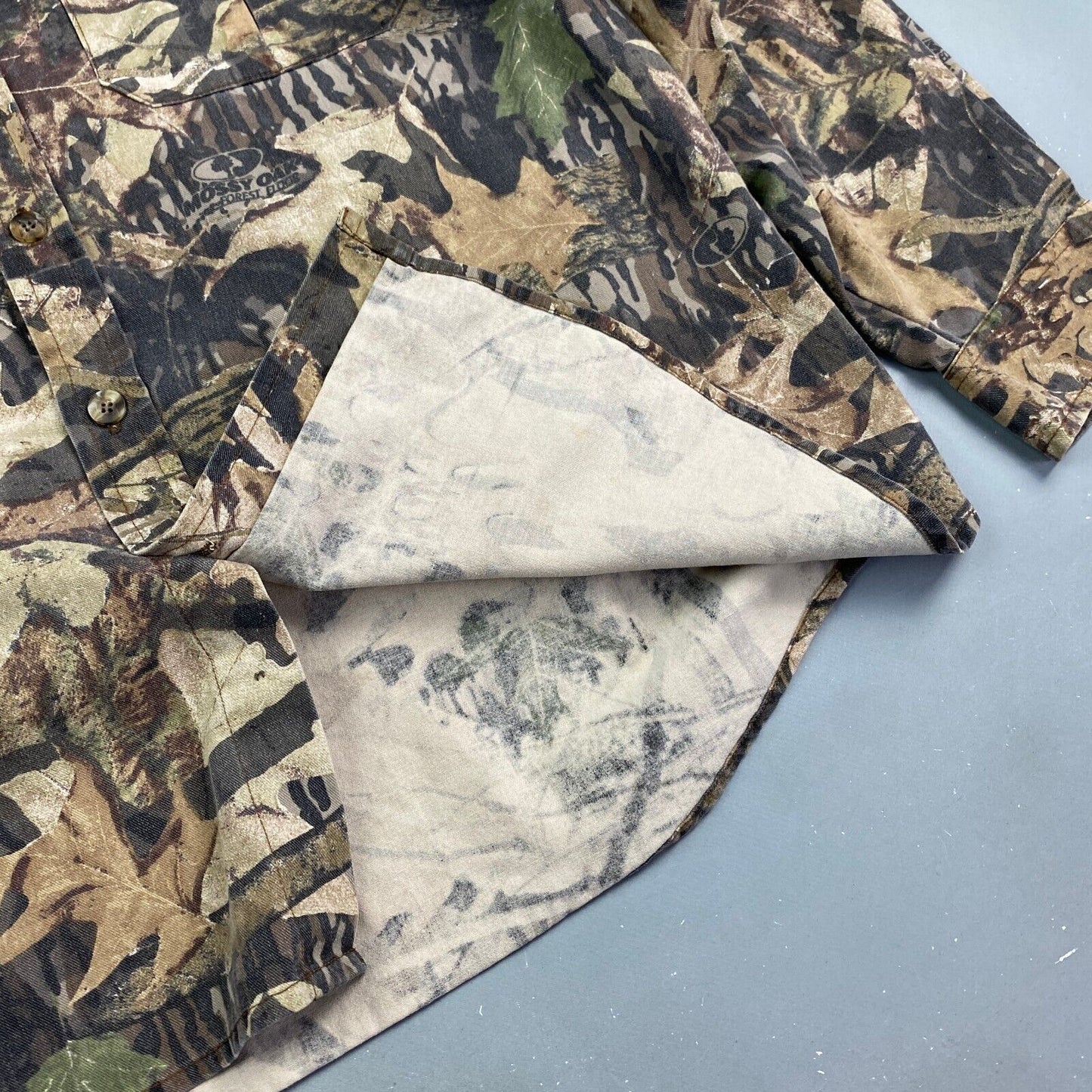 VINTAGE 90s Jerzees Mossey Oak Tree Camo Button Up Shirt sz Large Adult