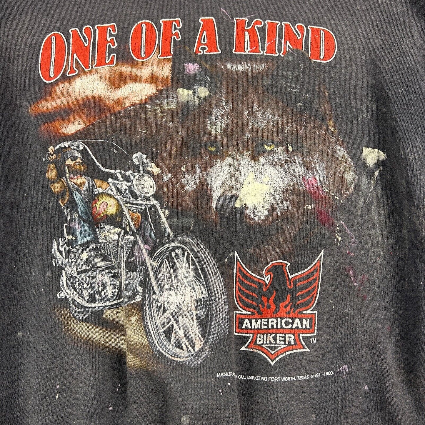 VINTAGE 90s | One Of A Kind American BIKER 3D Emblem Crewneck Sweater sz L Adult