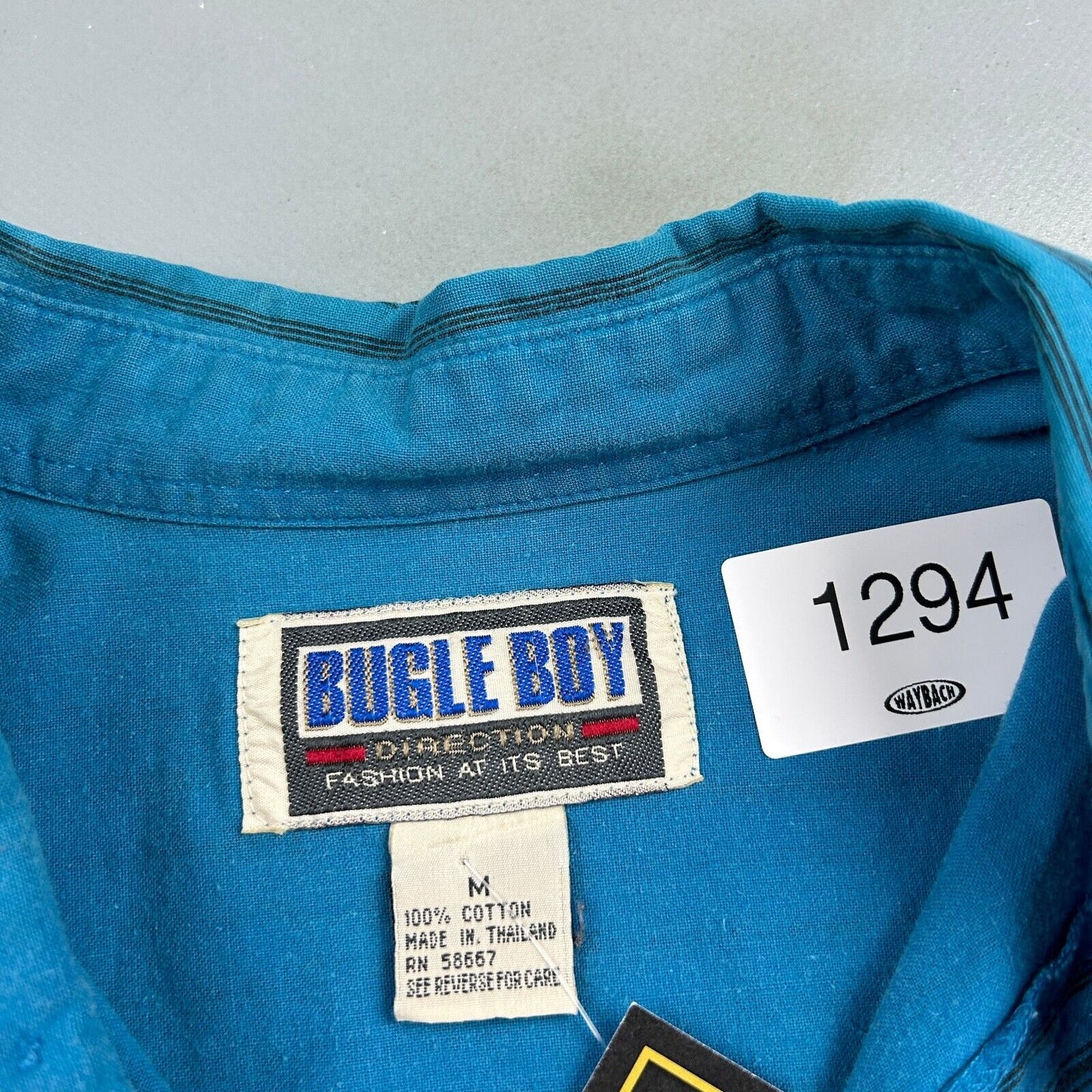 VINTAGE 90s Bugle Boy Preserve Our Resources Striped Button Up Shirt sz M Adult