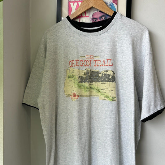 VINTAGE 90s | The Oregon Trail Map Graphic T-Shirt sz XL Adult