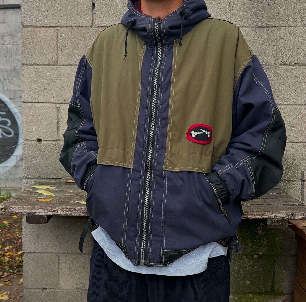 VINTAGE 90s | Bad Bones Reversible Pile Fleece Snowboard Jacket sz M/L