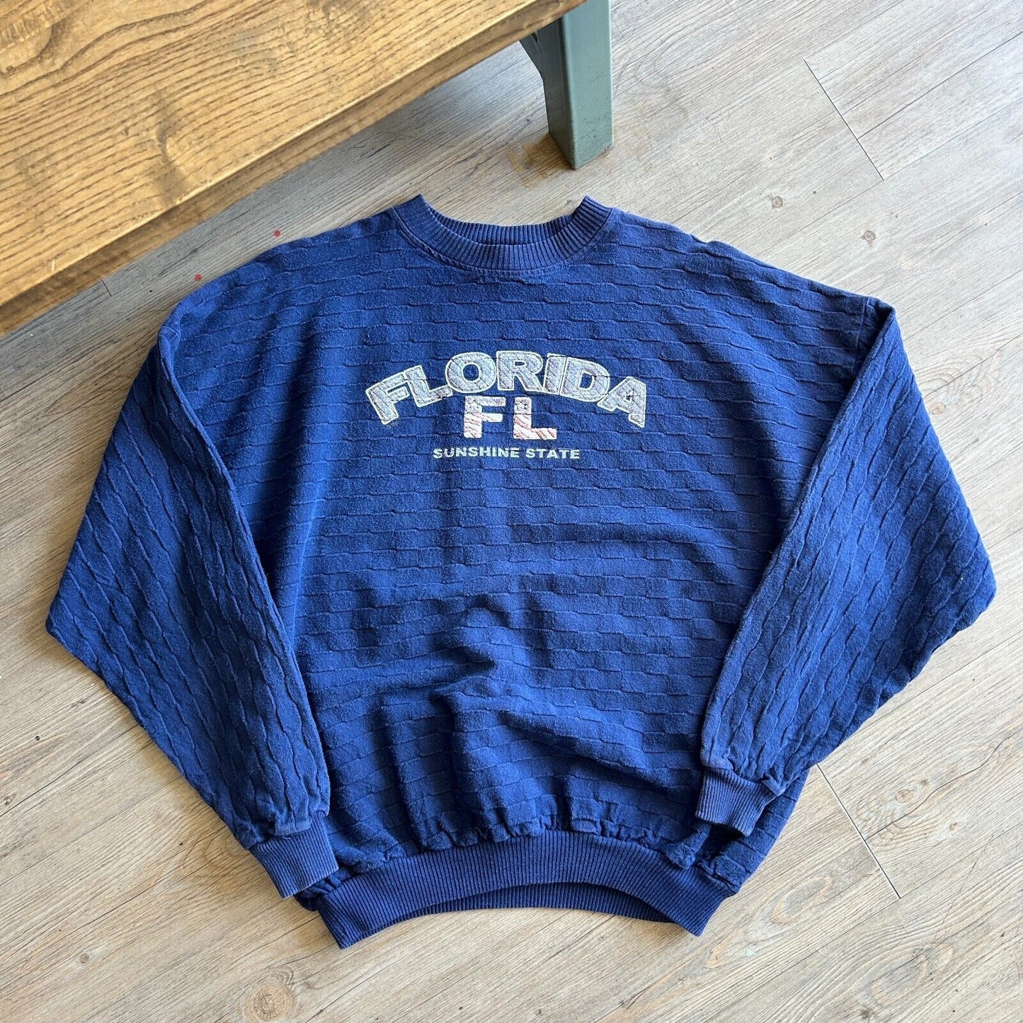 VINTAGE 90s | Florida Textured Checkered Crew Sweater sz L
