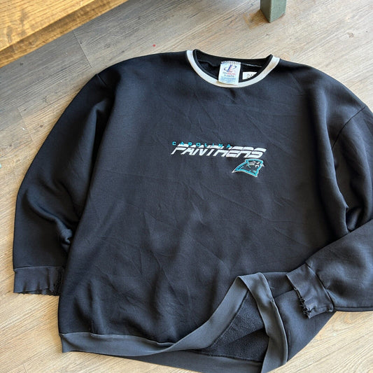 VINTAGE | Carolina Panthers Embroidered Crew Sweater sz XXL