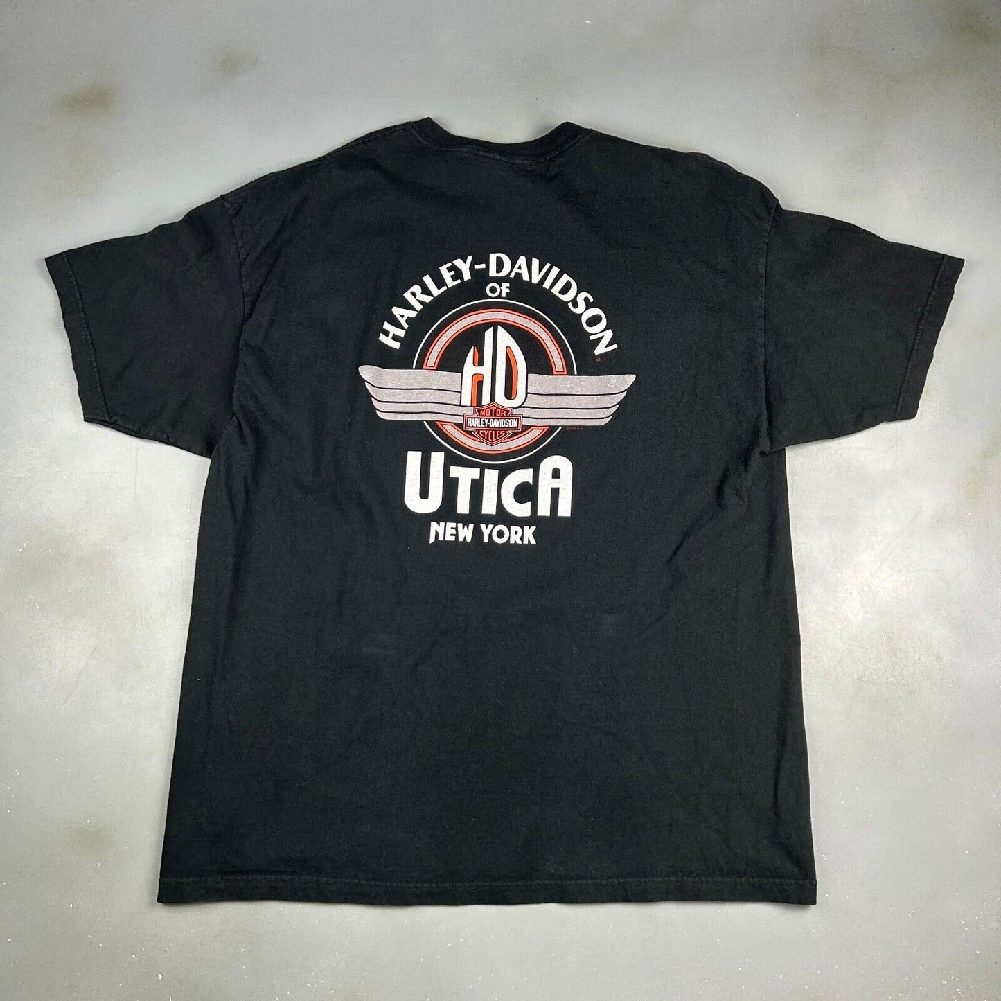VINTAGE Harley Davidson Utica New York Black Biker T-Shirt sz XXL Adult
