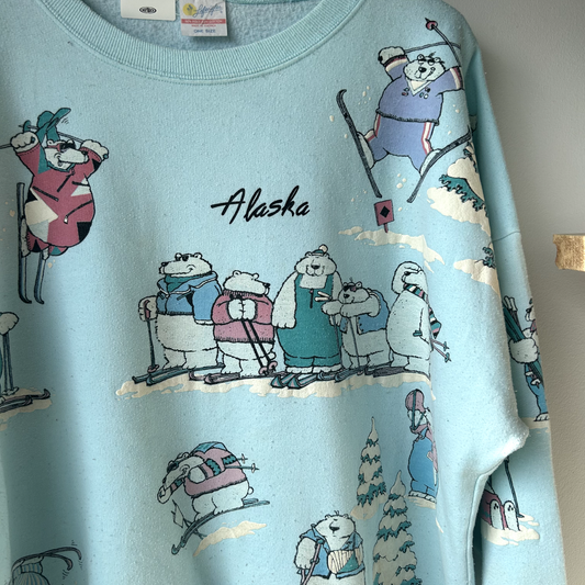 VINTAGE 90s | Alaska All Over Print Souvenir Crewneck Sweater sz One Size Adult